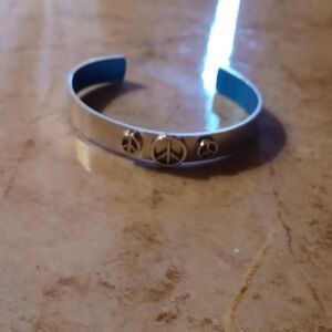 Silver Peace Sign Cuff Bracelet